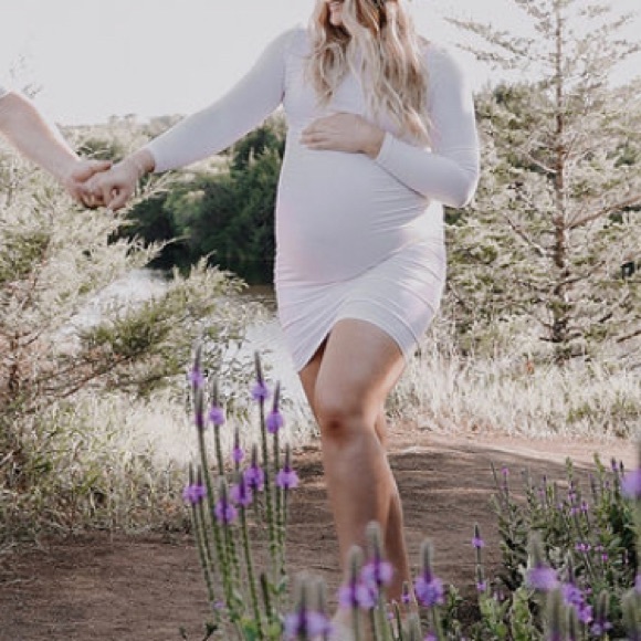 White Maternity Turtleneck Dress - Picture 4 of 4